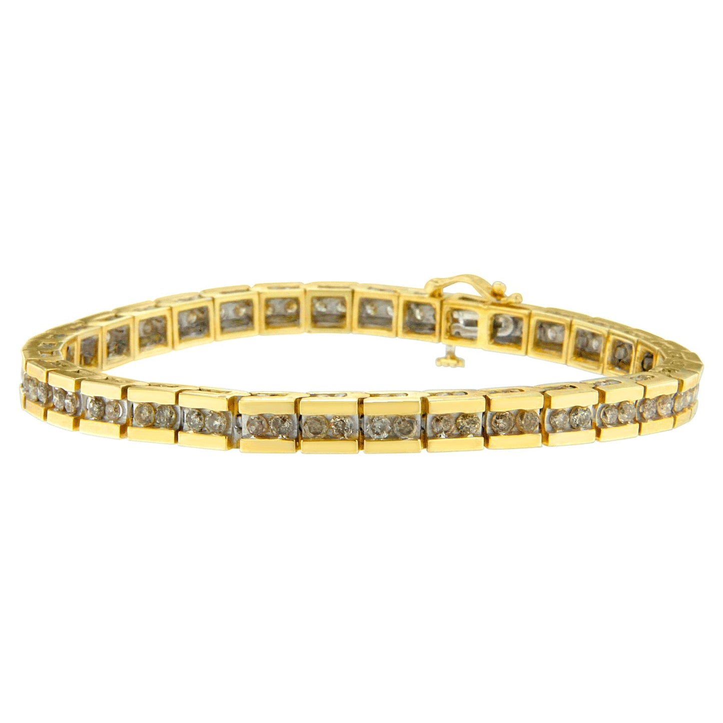 10K Yellow Gold Round Cut Champagne Diamond Bar Link Bracelet (5.00 cttw, J-K Color, I2-I3 Clarity)