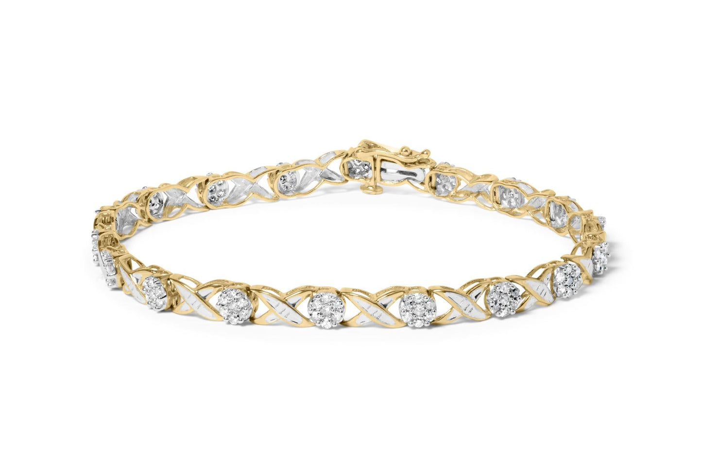 10K Yellow Gold Round Cut Diamond Cross Link Bracelet (1.00 cttw, I-J Color, I2-I3 Clarity)