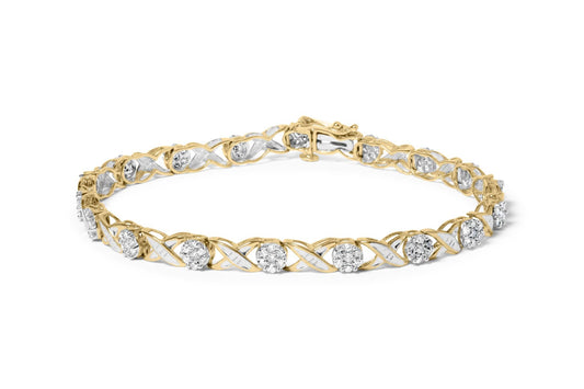 10K Yellow Gold Round Cut Diamond Cross Link Bracelet (1.00 cttw, I-J Color, I2-I3 Clarity)