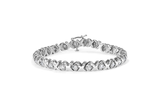 10k White Gold 2.00 Cttw Round-Cut Diamond "XOXO" Link 7" Bracelet (I-J Color, I2-I3 Clarity)