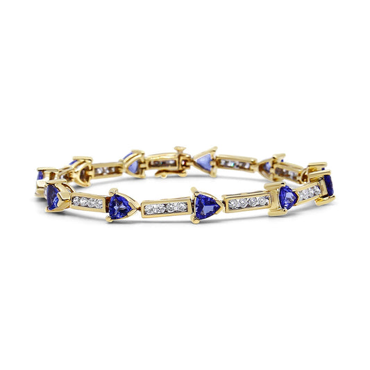 14K Yellow Gold 1 5/8 Cttw Diamond and 5MM Trillion Blue Tanzanite Link Bracelet (H-I Color, I1-I2 Clarity) - 7"