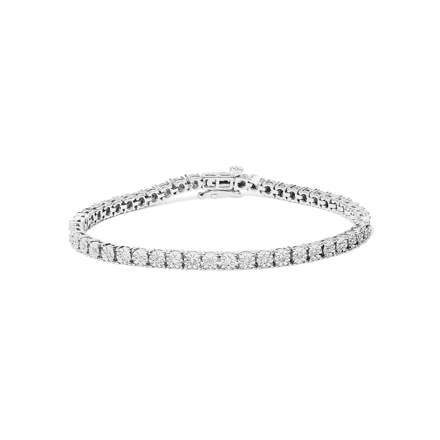 .925 Sterling Silver Lab Grown Diamond Illusion-Set Miracle Plate Tennis Bracelet - 7.25" Inches