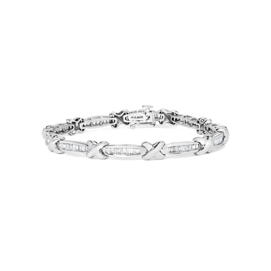 14K White Gold Baguette-Cut Diamond X-Link Bracelet (2.00 cttw, H-I Color, I1-I2 Clarity)