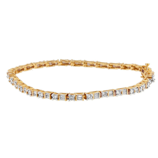 14K Yellow Gold Round and Baguette-Cut Diamond Bracelet (2.00 cttw, H-I Color, SI2-I1 Clarity)…