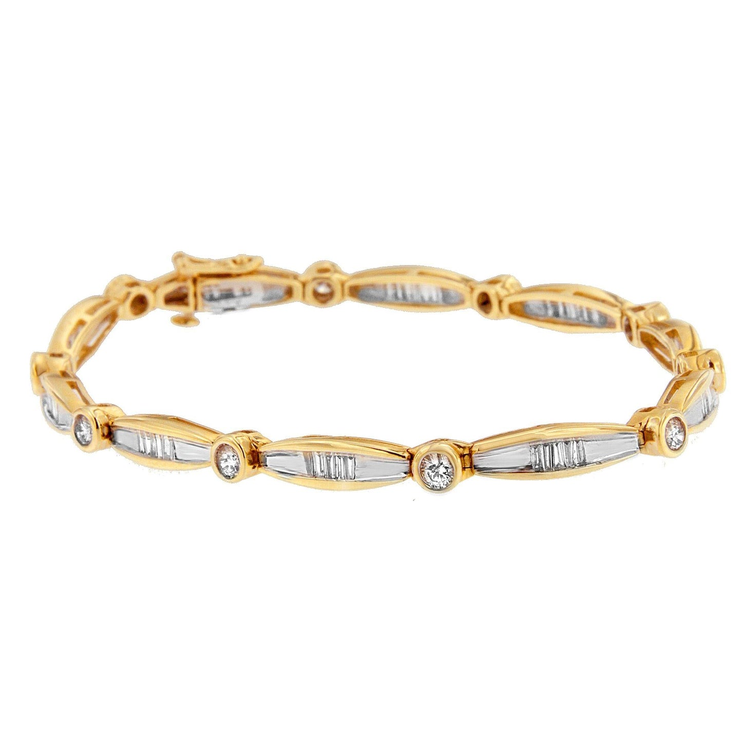 14K Yellow Gold Round and Baguette-Cut Diamond Bracelet (1.50 cttw, H-I Color, SI2-I1 Clarity)