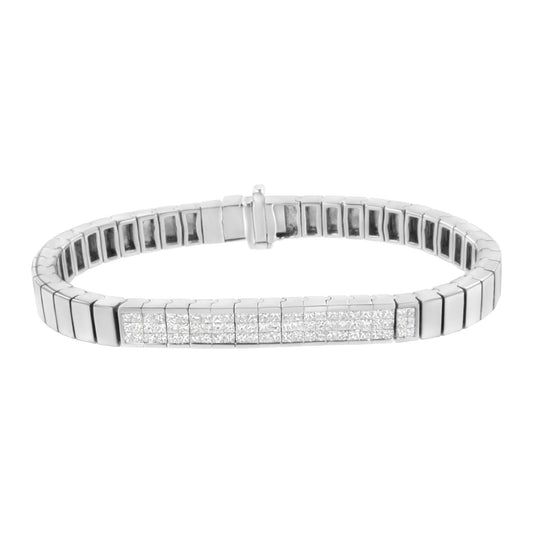 14K White Gold 2 1/8 Cttw Invisible Set Princess-Cut Diamond ID Tennis Bracelet (I-J Color, SI1-SI2 Clarity) - Size 7