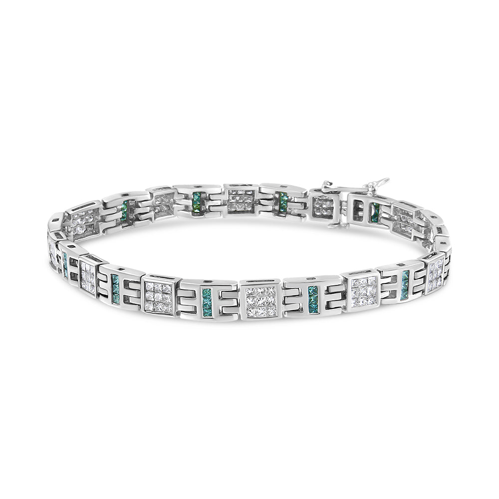 14K White Gold Princess-Cut white and Blue Diamond Fashion Bracelet(3.00 cttw,H-I Color,SI1-SI2 Clarity)