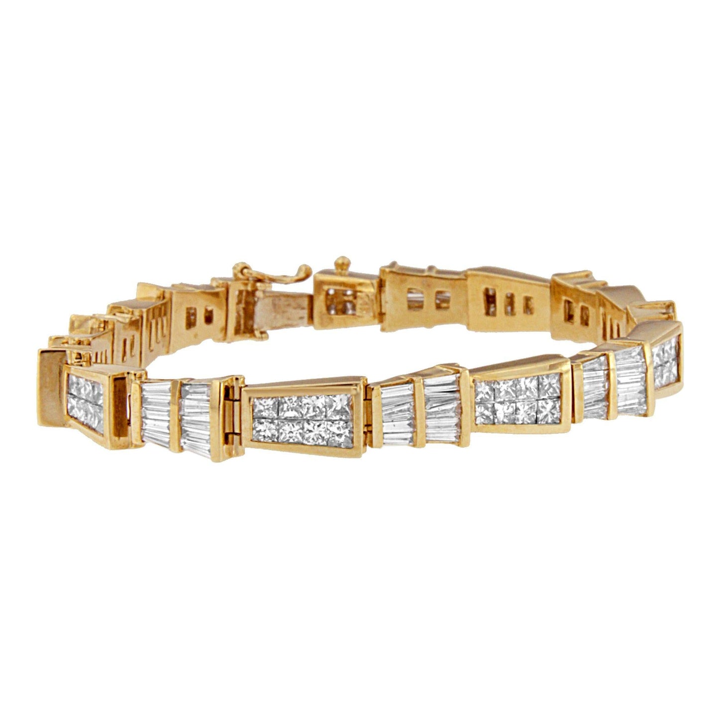 14K Yellow Gold Princess and Baguette-Cut Diamond Geo-Link Bracelet(8.25 cttw,H-I Color,SI1-SI2 Clarity)