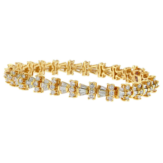 14K Yellow Gold Round and Baguette Cut Diamond Trio Tennis Bracelet (6.00 cttw, H-I Color, SI1-SI2 Clarity)