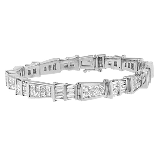 14K White Gold Princess and Baguette-Cut Diamond Geo-Link Bracelet(8.35 cttw,G-H Color,VS1-VS2 Clarity)