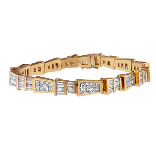 14K Yellow Gold Princess and Baguette Diamond Geo-Link Bracelet (8.35 cttw, H-I Color, SI1-SI2 Clarity)