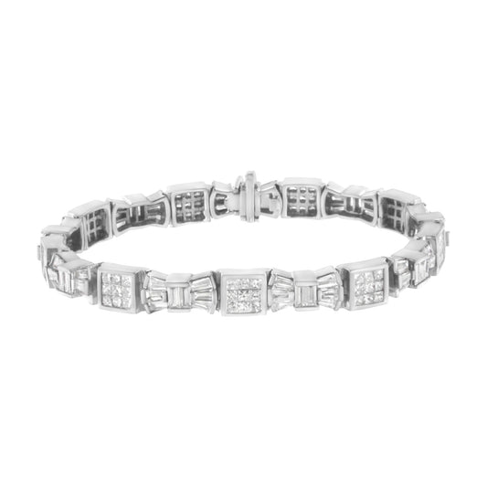 14K White Gold Princess and Baguette-Cut Diamond Mod Bow Bracelet (9.00 cttw, G-H Color, VS2-SI1 Clarity)