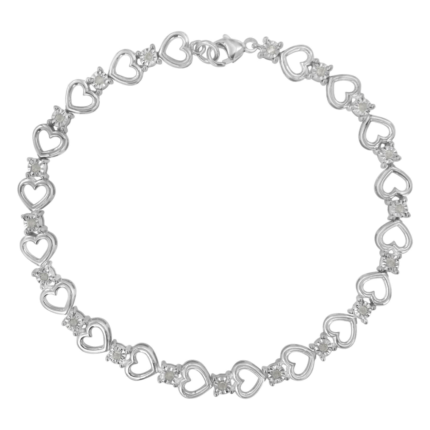 Sterling Silver Diamond Heart Link Bracelet (1/4 cttw, I-J Color, I3 Clarity)