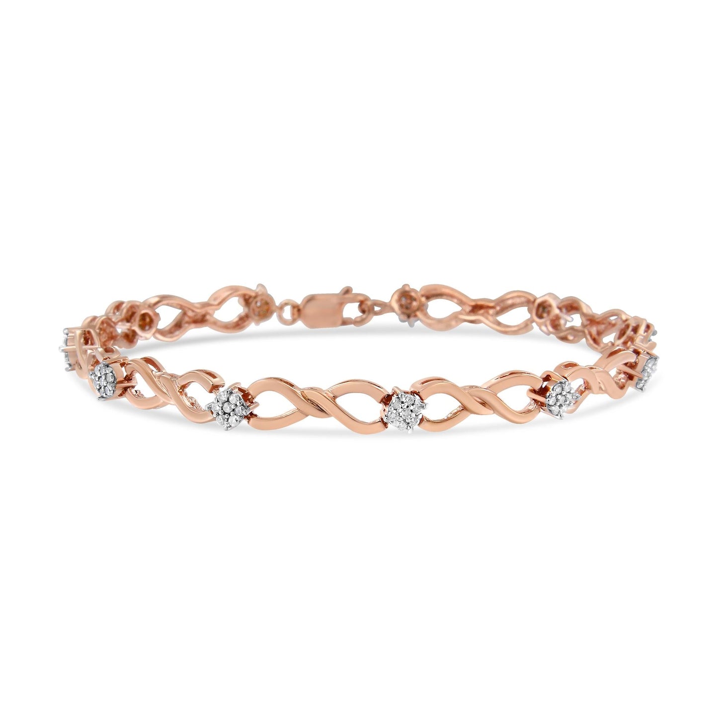 10K Rose Gold 1/2 cttw Diamond Cluster and Infinity Weave Link Bracelet (H-I Color, I2-I3 Clarity) - Size 7"