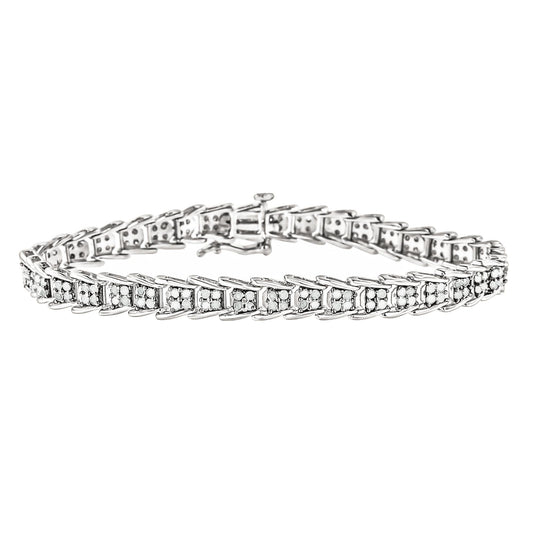 10k White Gold 2 cttw Diamond Fan-Shaped Link Tennis Bracelet (I-J Clarity, I3 Color) - Size 7.25"