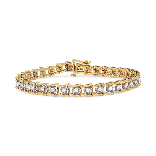 14K Yellow Gold Plated .925 Sterling Silver 2.00 Cttw Miracle Set Diamond Wave Link Bracelet (L-M Color, I2-I3 Clarity) - Size 7.25"