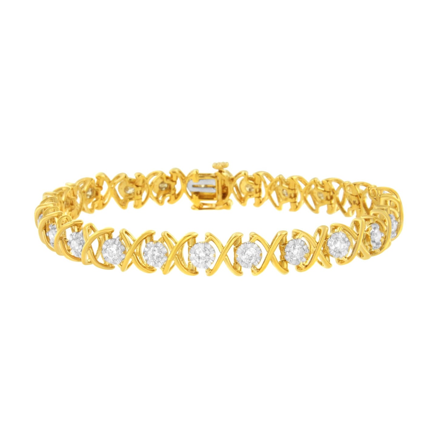 10K Yellow Gold Plated Sterling Silver 2 cttw Diamond "XOXO" Bracelet (J-K Clarity, I1-I2 Color) - Size 7.25"