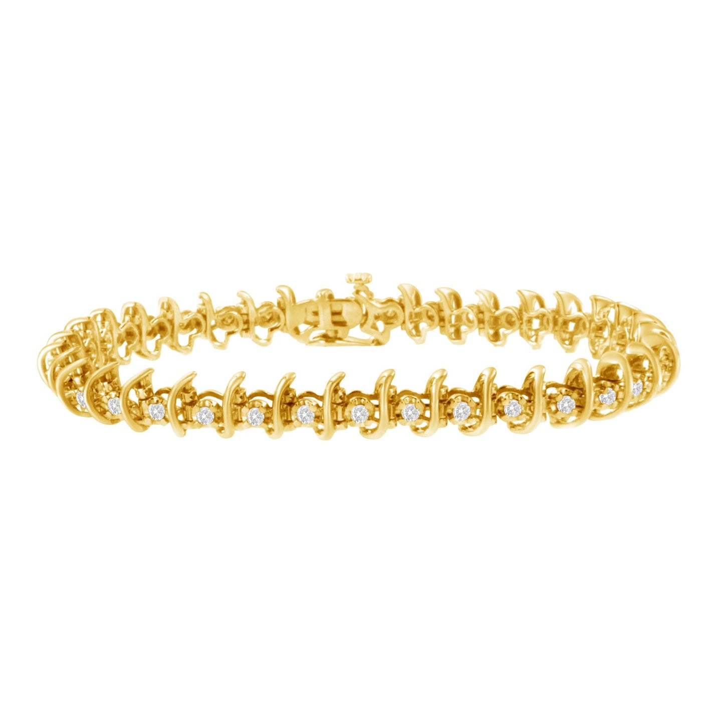 10KT Yellow Gold Plated .925 Sterling Silver 1 cttw Prong-Set Diamond Link Bracelet (J-K, I1-I2) - 7.5"