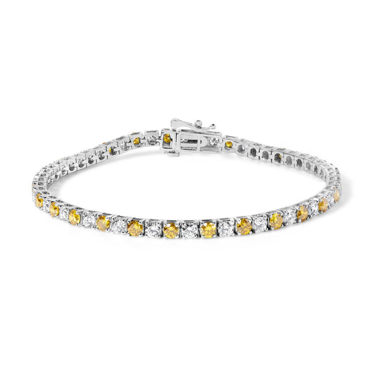 14K White Gold 5.0 Cttw Alternating White and Yellow Lab Grown Diamond Tennis Tennis Bracelet (Yellow/F-G Color, VS2-SI1 Clarity - 7"