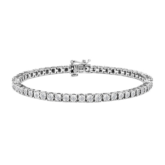 IGI Certified .925 Sterling Silver 1.0 Cttw Miracle-Set Diamond Round Miracle Plate Tennis Bracelet (I-J Color, I3 Clarity)