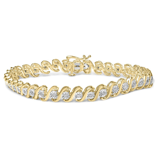 14K Yellow Gold Plated .925 Sterling Silver 1/2 Cttw Round Miracle-Set Diamond S-Curve Tennis Bracelet (I-J Color, I3 Clarity) - 7"