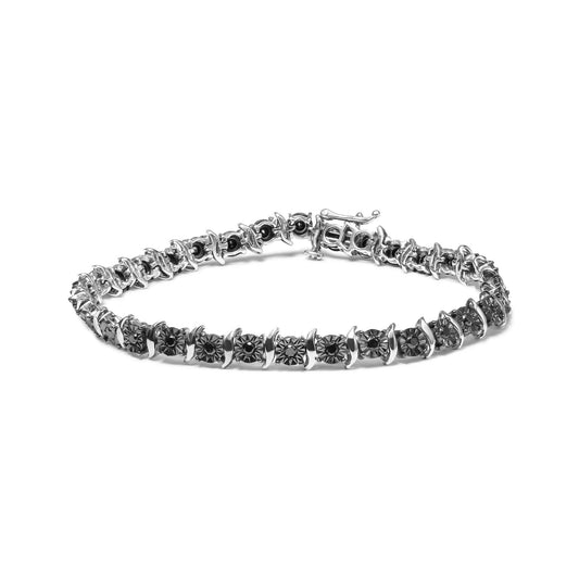 .925 Sterling Silver 1/4 Cttw Treated Black Diamond Tennis 7" Inches Bracelet (Black Color, I3 Quality)