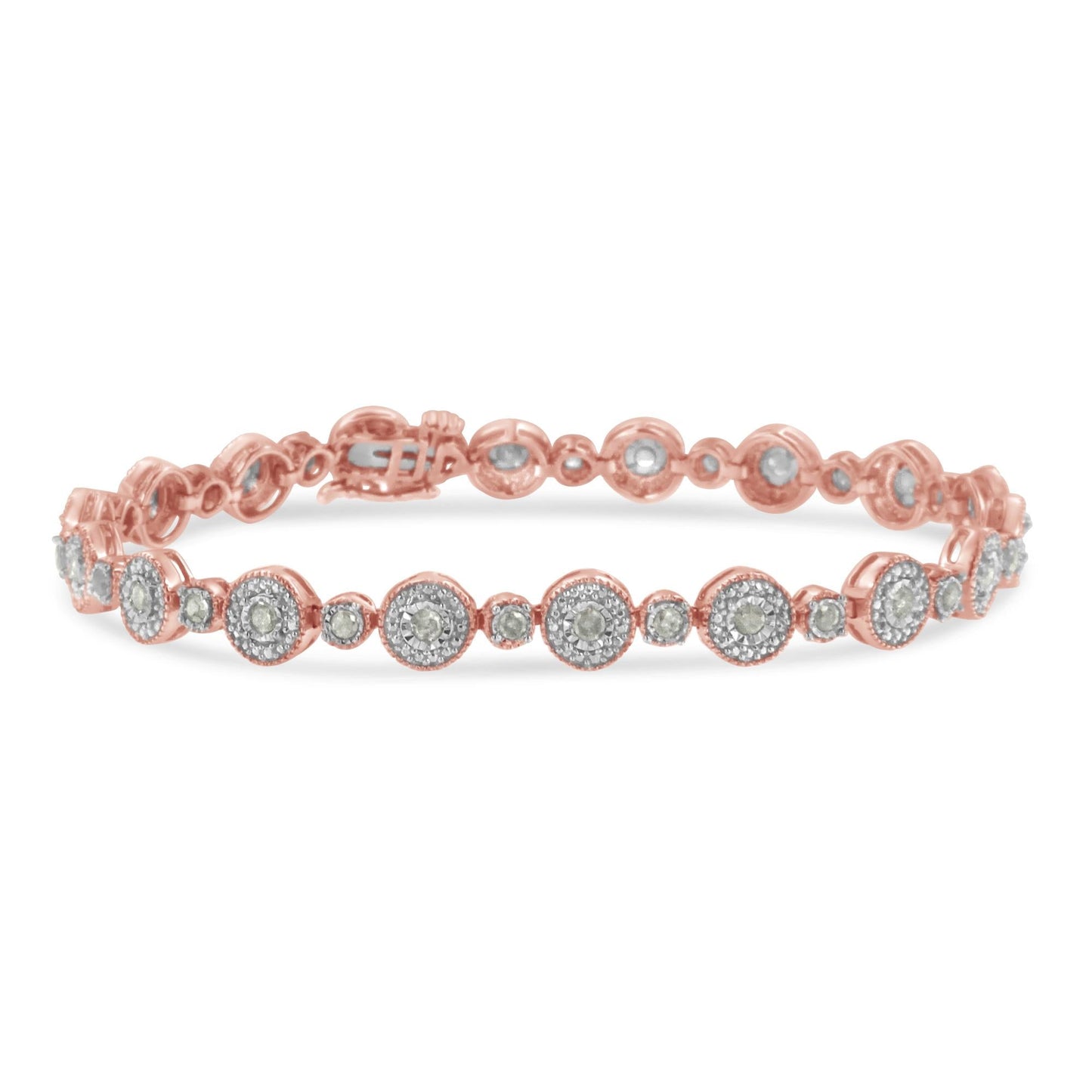 10k Rose Gold Plated .925 Sterling Silver 1 1/3 cttw Miracle Plate Set Diamond Alternating Link Bracelet (I-J Color, I3 Clarity) -7"