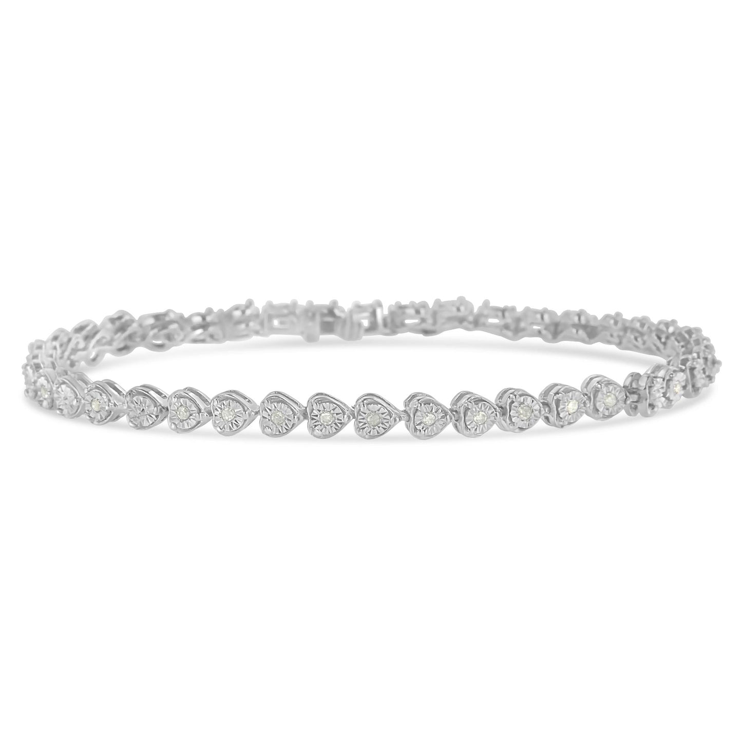 Sterling Silver Diamond Heart Tennis Link Bracelet (1/4 cttw, I-J Color, I3 Clarity)