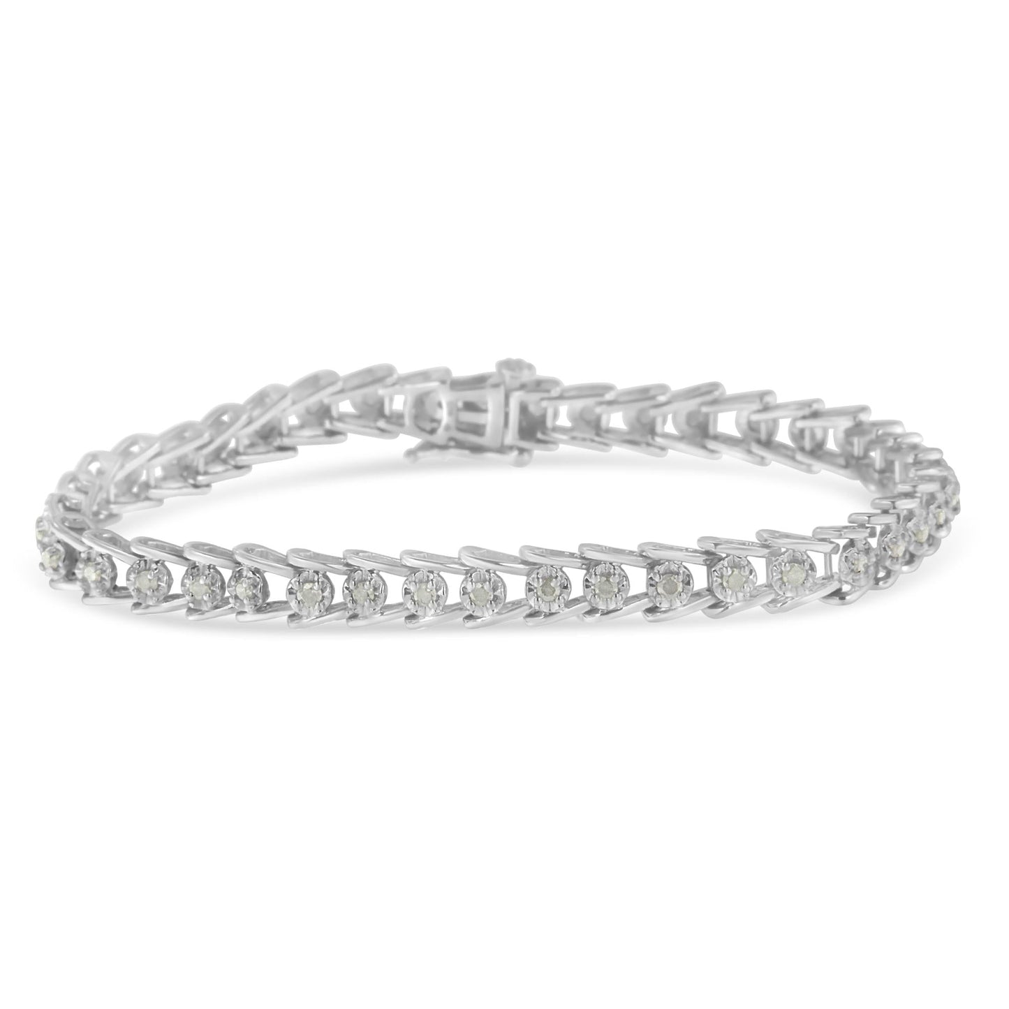 Sterling Silver Rose-cut Diamond Wave link Bracelet (1 cttw, I-J Color, I3 Clarity)