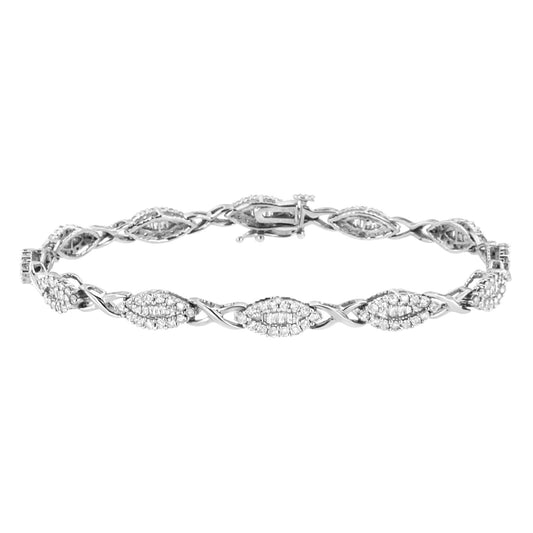 10k White Gold 2.0 Cttw Round and Baguette-Cut Diamond X-Link Tennis Bracelet (I-J Color, I2-I3 Clarity) - 7"