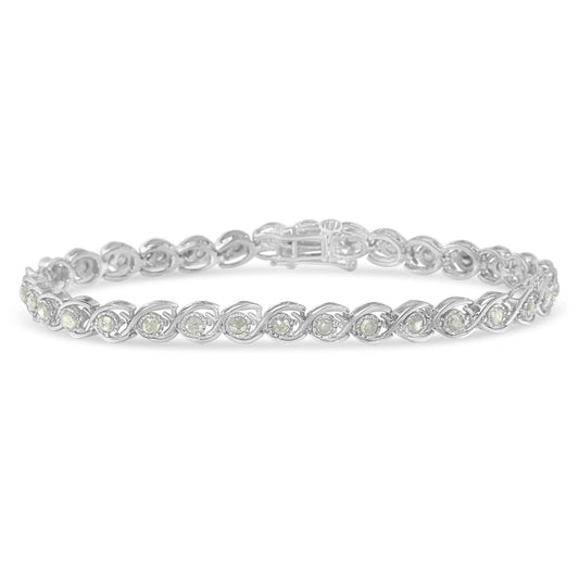 .925 Sterling Silver 2 cttw Miracle Plate Set Diamond Spiral Link Bracelet (I-J Color, I3 Clarity) -7"