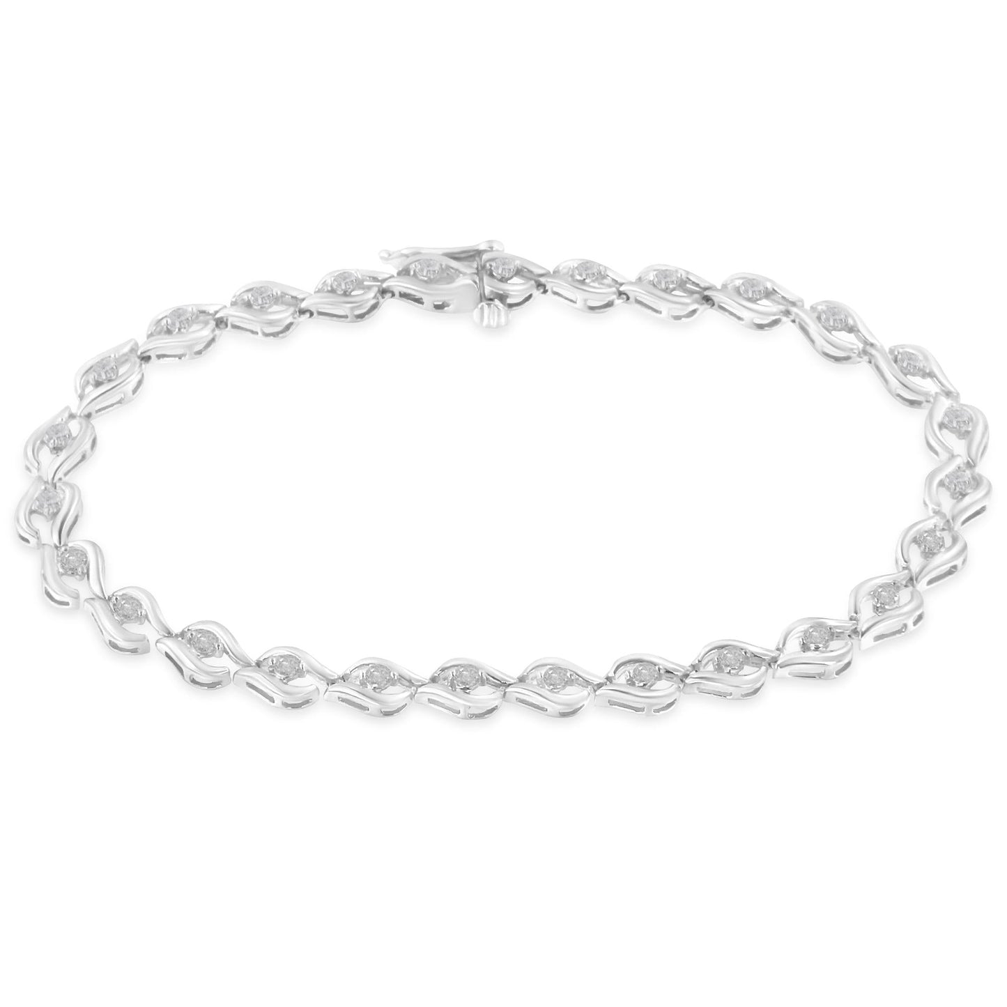 .925 Sterling Silver 1/2 Cttw Rose Cut Diamond Almond Shape Link Tennis Bracelet (I-J Color, I3 Clarity) - 7”