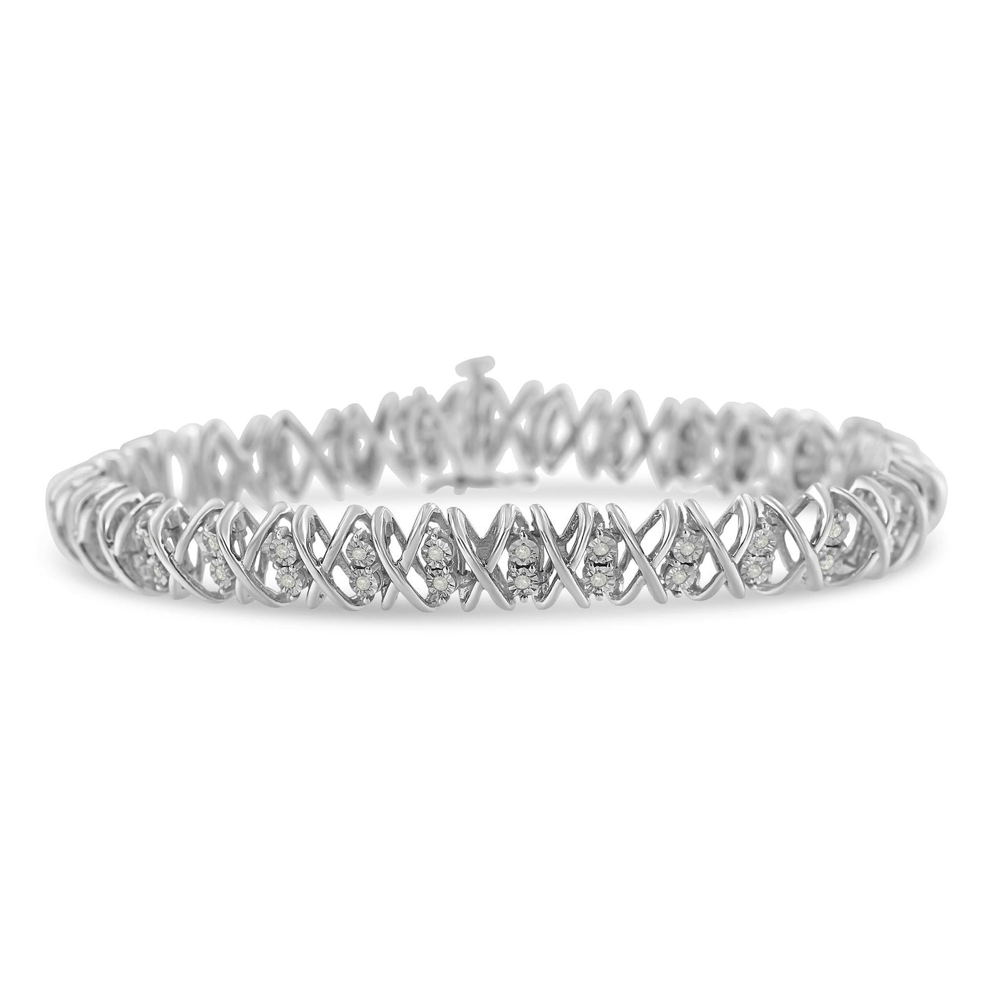 .925 Sterling Silver 2.0 Cttw Rose Cut Diamond X Link Tennis Bracelet (I-J Color, I2-I3 Clarity) - 7”