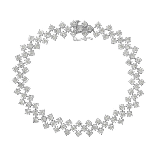 .925 Sterling Silver 1.0 cttw Miracle-Set Round Diamond "Zig Zag" Link Bracelet (I-J Color, I3 Clarity) -7.25