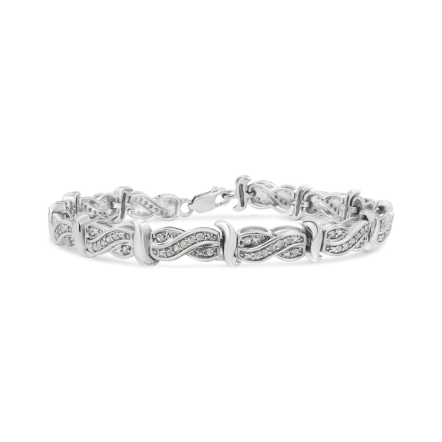 .925 Sterling Silver 1.0 Cttw Diamond Infinity & S Link Tennis Bracelet (I-J Color, I3 Clarity) - 7-1/4”