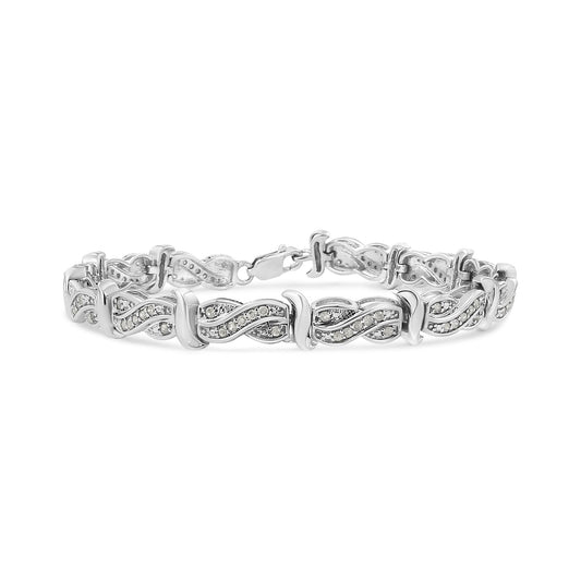 .925 Sterling Silver 1.0 Cttw Diamond Infinity & S Link Tennis Bracelet (I-J Color, I3 Clarity) - 7-1/4”