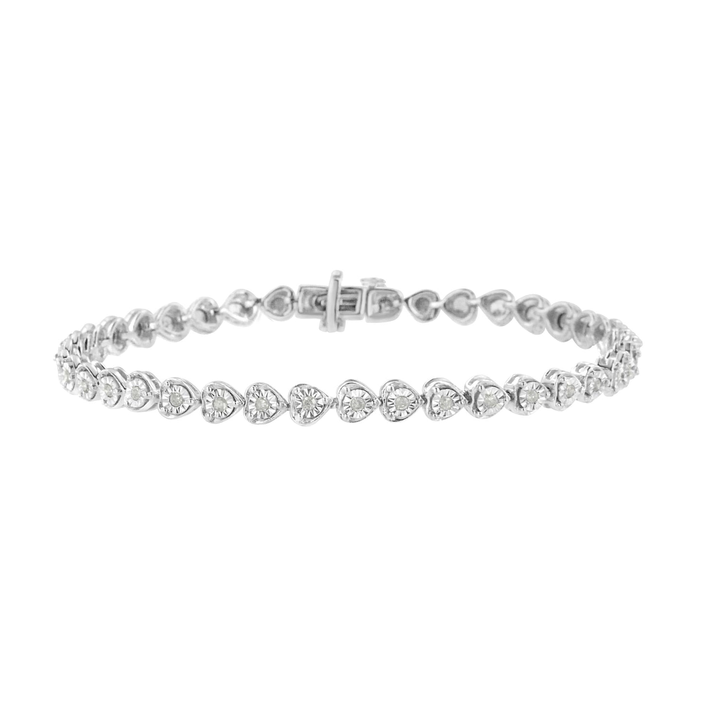 .925 Sterling Silver 1/3 cttw Miracle Set Round-Cut Diamond Heart Link Tennis Bracelet (I-J Color, I2-I3 Clarity) - Size 7"