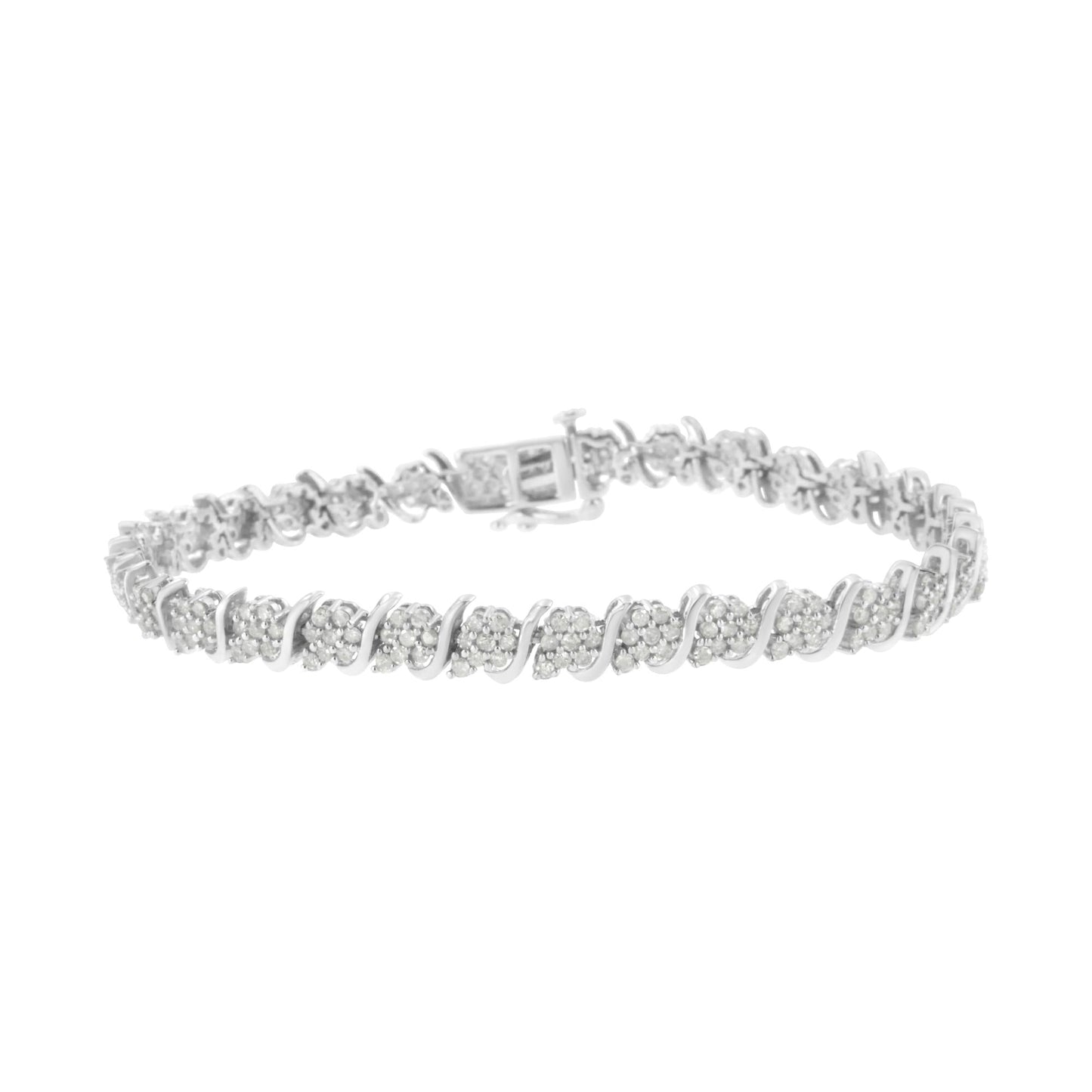 .925 Sterling Silver Diamond Floral Cluster Link Bracelet (2 3/4 cttw, I-J Color, I3 Clarity) - Size 7.25"