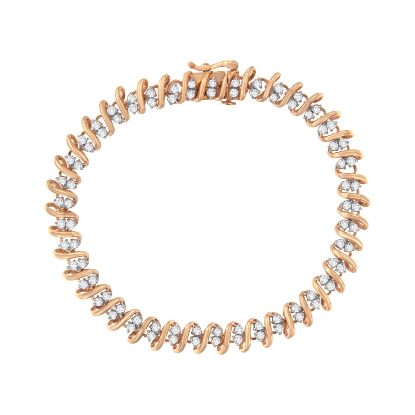 14KT Rose Gold Plated Sterling Silver Diamond S Link Tennis Bracelet (2 cttw, J-K Color, I1-I2 Clarity) - Size 7.5"