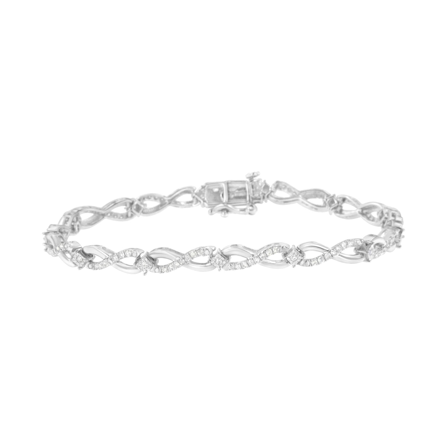 .925 Sterling Silver 1.0 Cttw Prong Set Diamond Infinity Link Bracelet (I-J Color, I2-I3 Clarity) - 7.25"