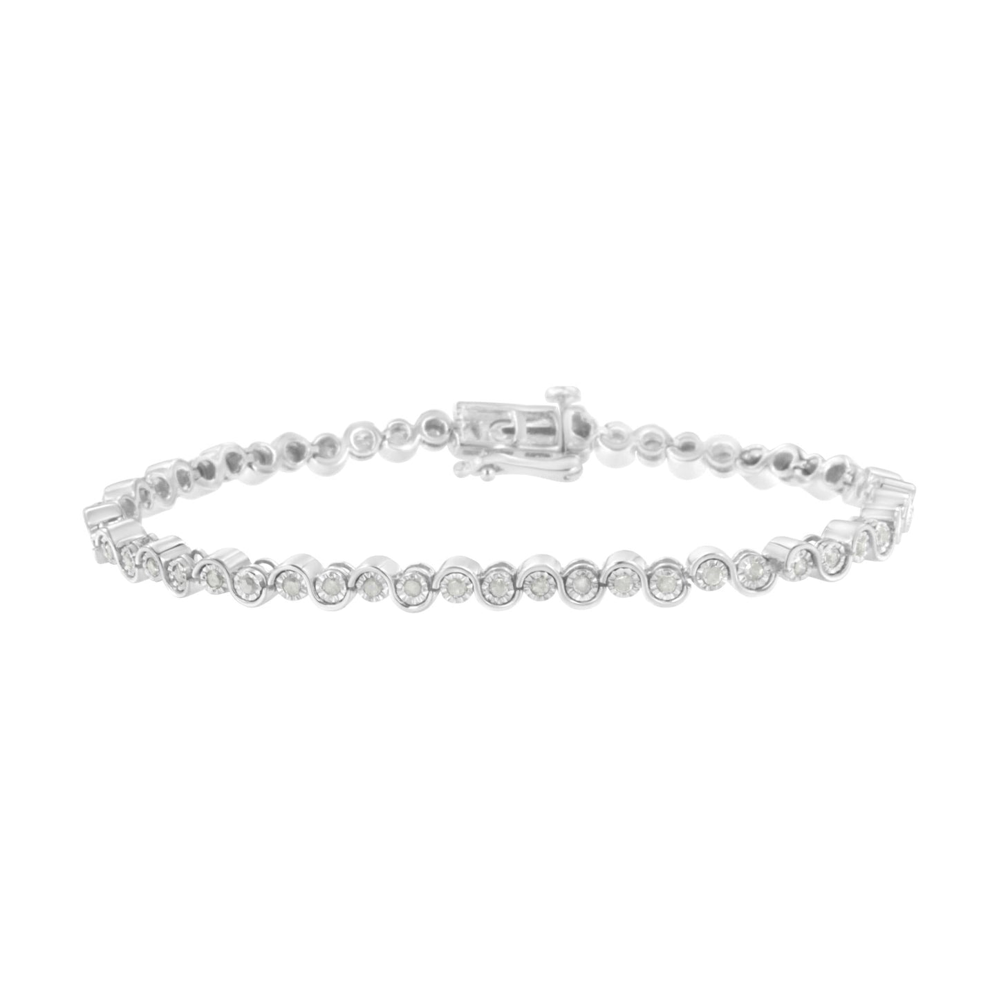 .925 Sterling Silver 1.0 cttw Miracle-Set Diamond "U" Link Bracelet(I-J Color, I3 Clarity) -7.25"