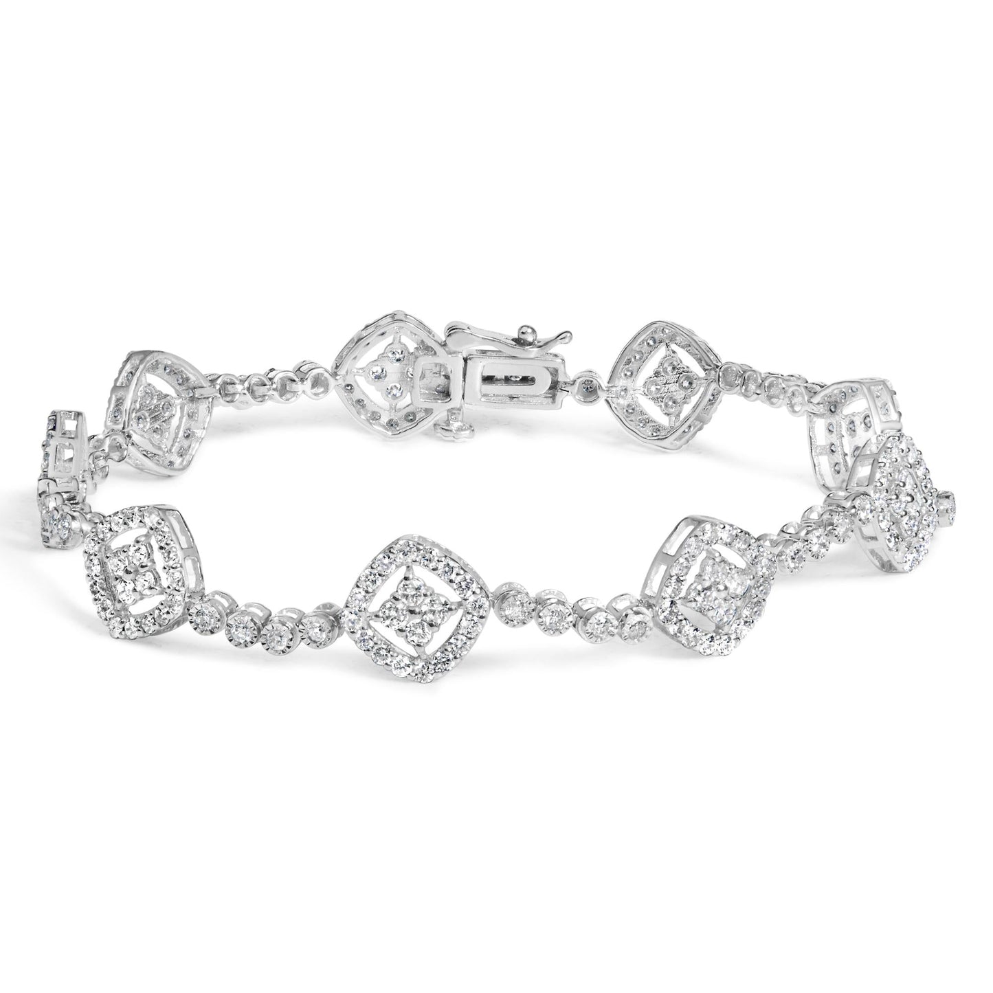 .925 Sterling Silver 3.0 Cttw Diamond Halo Square Shape Link Bracelet (I-J Color, I3 Clarity) - 7.25"