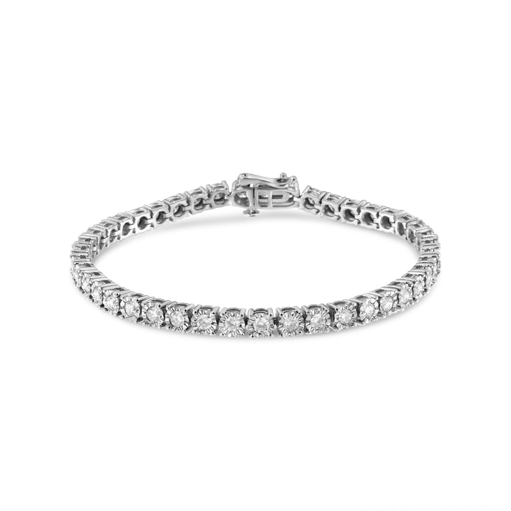 .925 Sterling Silver 3.0 Cttw Diamond Illusion-Set Miracle Plate Tennis Bracelet (I-J Color, I3 Clarity) - 7"