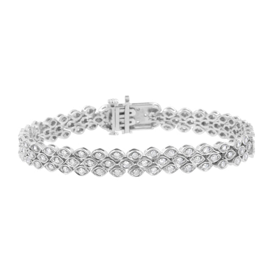 .925 Sterling Silver 3.0 Cttw Diamond Pave-Set Marquise Shaped Banded Link Bracelet (I-J Color, I2-I3 Clarity) - 7-1/4"