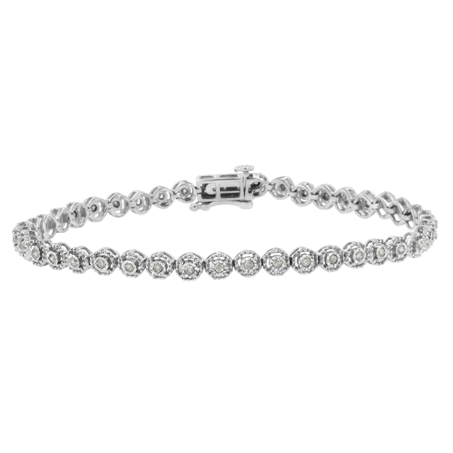 .925 Sterling Silver 1/2 Cttw Miracle Set Round Diamond Bezel Design Link Bracelet (I-J Color, I2-I3 Clarity) - 7.25"