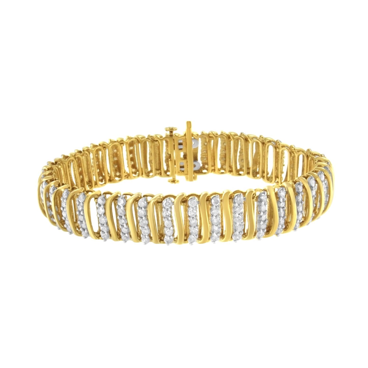 10K Yellow Gold over .925 Sterling Silver 5.0 Cttw Diamond S Shaped Wave Link Two Tone 7” Tennis Bracelet (I-J Color, I2-I3 Clarity)