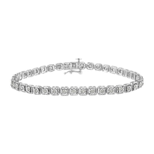 .925 Sterling Silver 1/2 cttw Miracle Set Diamond Box Link Tennis Bracelet (I-J Color, I3 Promo Clarity) - Size 7.25"