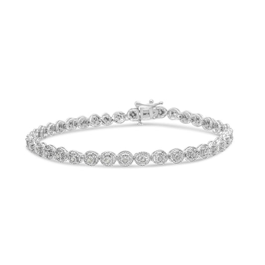 .925 Sterling Silver 1/2 cttw Miracle Set Diamond Milgrain Style Link Bracelet (I-J, I3-Promo) - Size 7.25"