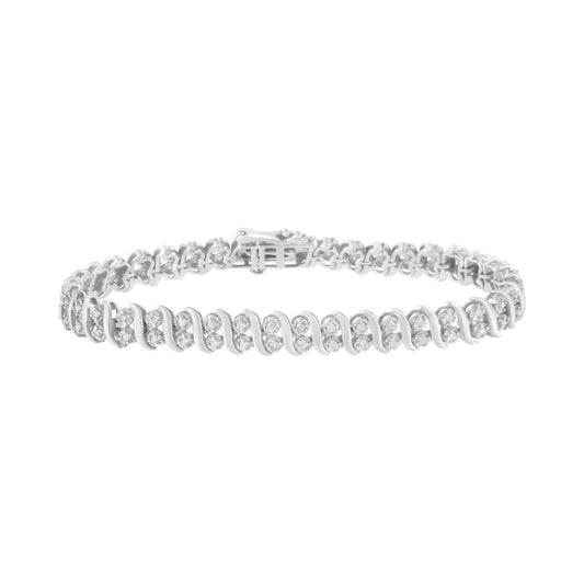 .925 Sterling Silver 1 cttw Double Row Miracle-Set Diamond Tennis Bracelet (I-J Clarity, I3 Color) - Size 7.25"