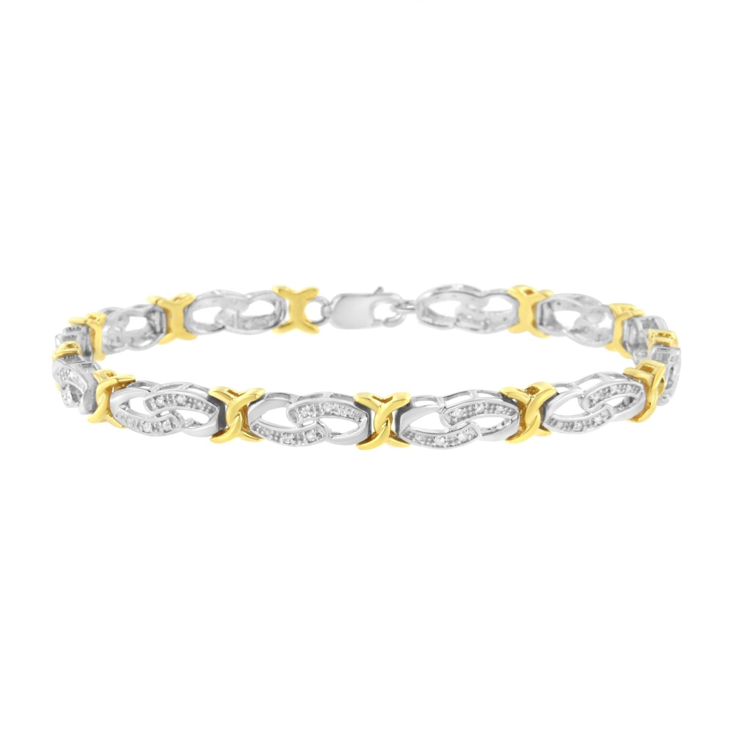 10k Yellow Gold Plated Sterling Silver 1/4 cttw Diamond Infinity and X Link Bracelet (I-J Clarity, I2-I3 Color) - Size 7.25"